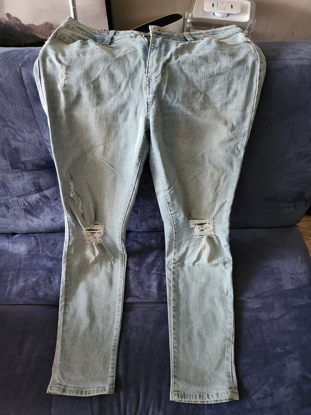 d. jeans Light Blue Straight Leg Distressed Knee Jeans